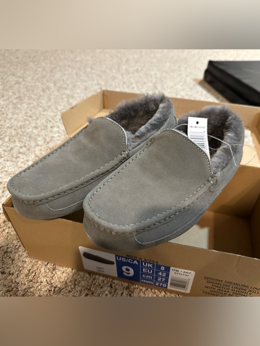 Men's Gray Suede Shearling-Lined Slip-On Slippers
